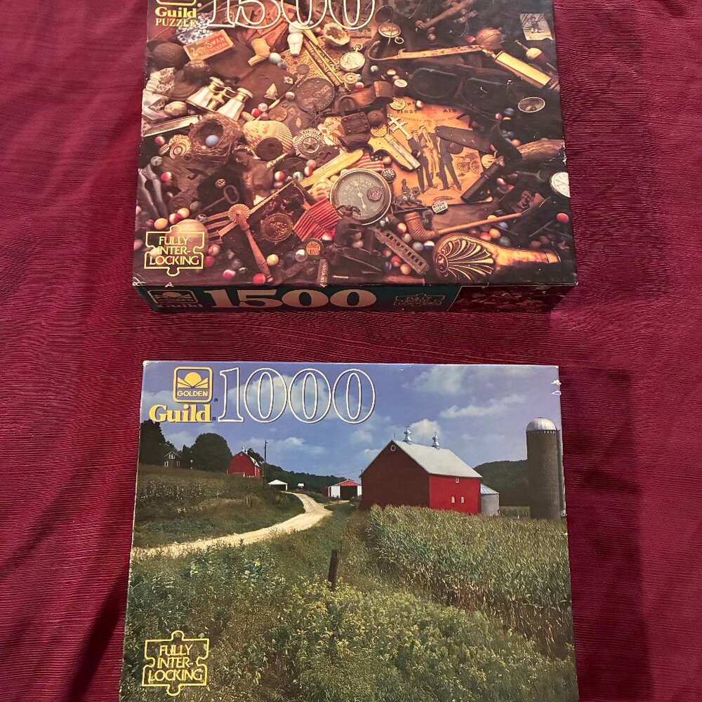 Lot 2 New (vtg) Golden Guild 1500 / 1000 Pc JIGSAW PUZZLES -Factory Sealed